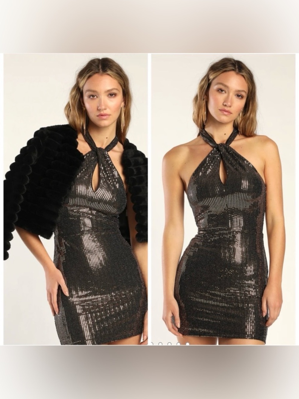 NWT Lulus Glowing Bombshell Black Metallic Halter Mini Dress Size M